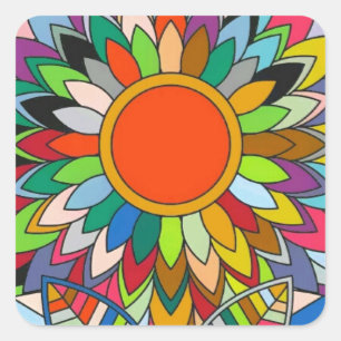 Sticker Carré fleur colorée mandala yaei design