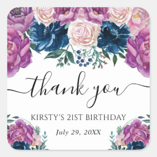 Sticker Carré Fleur d'anniversaire violette et bleue d'été
