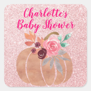 Sticker Carré Fleur d'automne Floral Citrouille Baby Shower Rose
