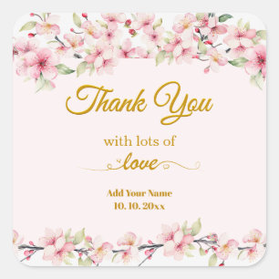 Sticker Carré Fleur de Cerisier Élégante Rose Floral Merci 