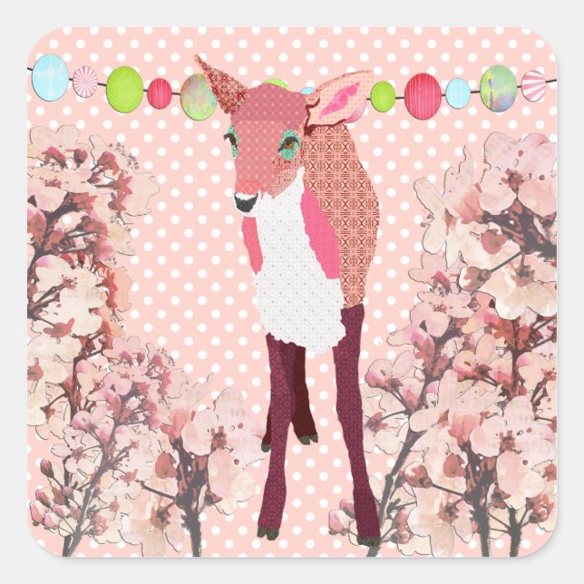 Sticker Carré Fleur de cerisier jolie rose Faune (Devant)