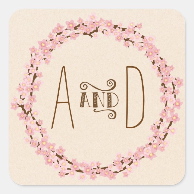 Sticker Carré Fleur de cerisier Mariage rustique (Devant)
