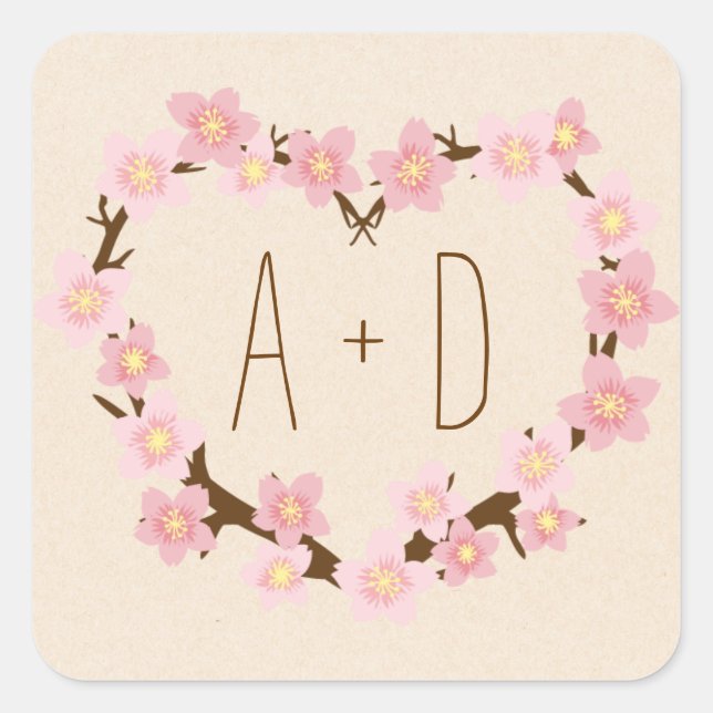 Sticker Carré Fleur de cerisier Mariage rustique (Devant)