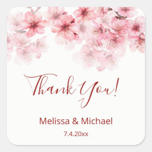 Sticker Carré Fleur de cerisier Merci Cadeau de mariage