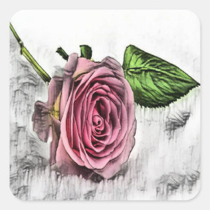 Sticker Carré Fleur de croquis rose