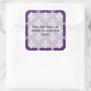 Sticker Carré Fleur de Lis Motif, Français, Royal, Crème, Violet
