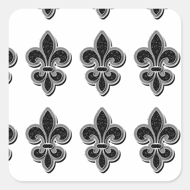 Sticker Carré Fleur de Lis noir et blanc (Devant)