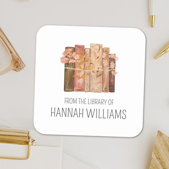 Sticker Carré Fleur de livre Brown de la bibliothèque de plaques (Close up)