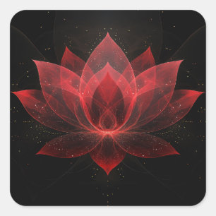 Sticker Carré Fleur de Lotus Ethereal - Floral noir rouge Crimso