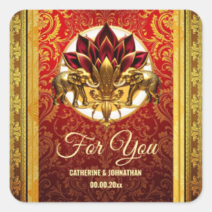 Sticker Carré Fleur de Lotus Hindi éléphants traditionnels ethni