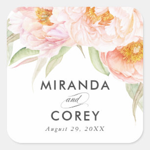 Sticker Carré Fleur de pivoines roses luxuriantes