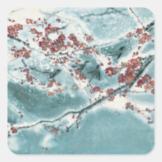 Sticker Carré Fleur de prune dans la neige