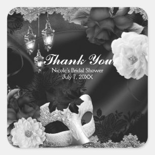 Sticker Carré Fleur de soie noire et blanche et mascarade de den