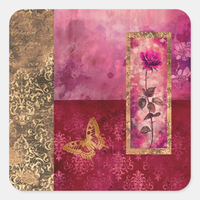 Sticker Carré Fleur de style rose rose chaud (Devant)