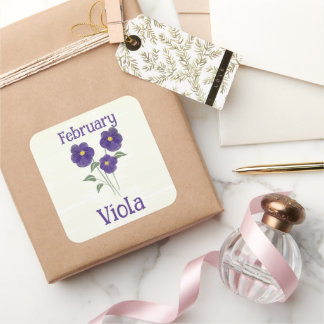 Sticker Carré Fleur de violette aquarelle Février Anniversaire
