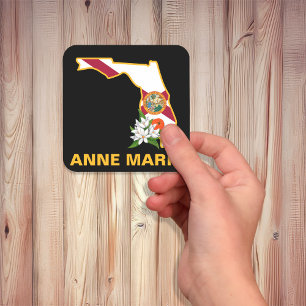 Sticker Carré Fleur d'état Floride personnalisée Fleur Orange Bl