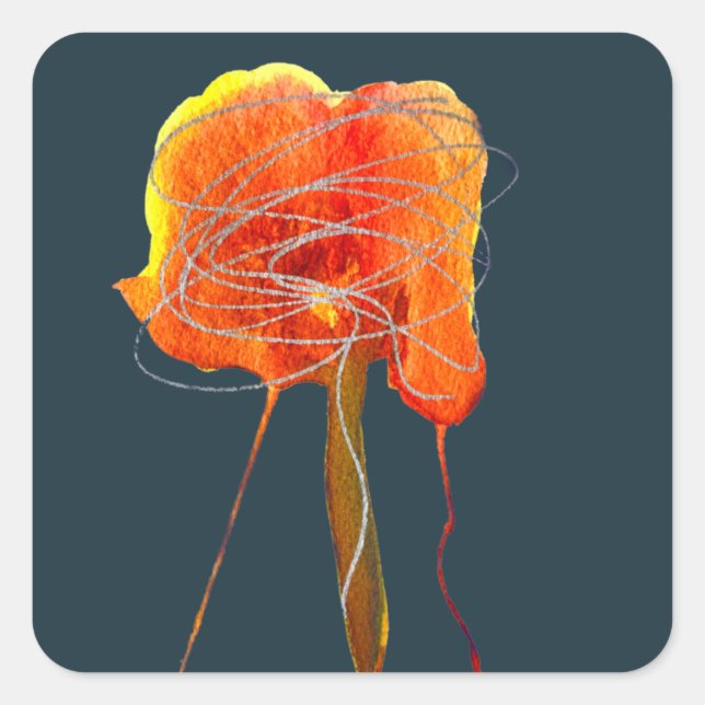 Sticker Carré Fleur florale gribouillante Abstraite art moderne (Devant)