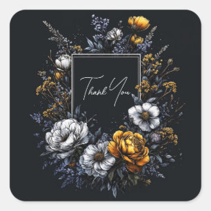 Sticker Carré Fleur foncée Or Rose Blanc Anémone Botanique