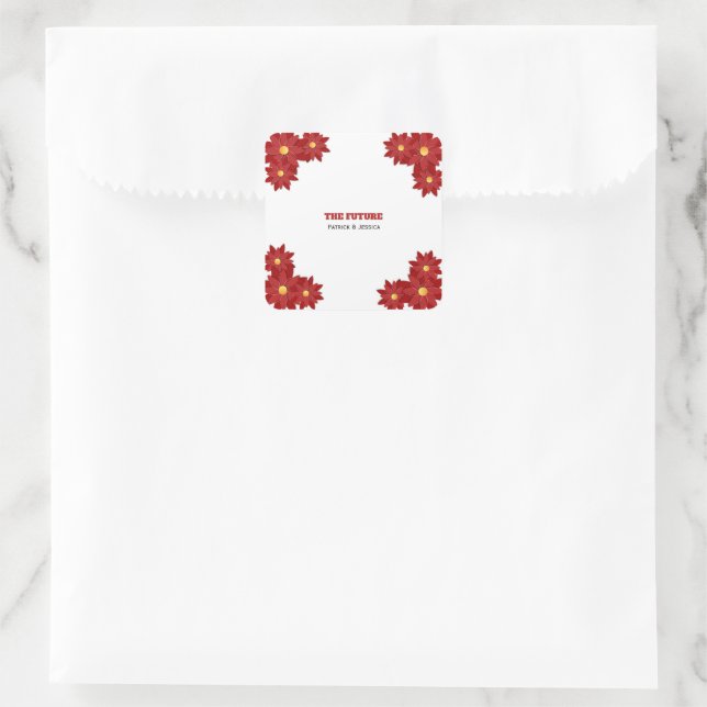 Sticker Carré Fleur géométrique rouge et or (Sac)