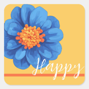 Sticker Carré Fleur joyeuse en bleu jaune et orange