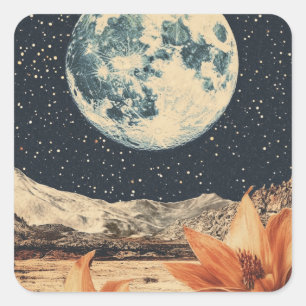 Sticker Carré Fleur lunaire au-dessus de sommets sablonneux