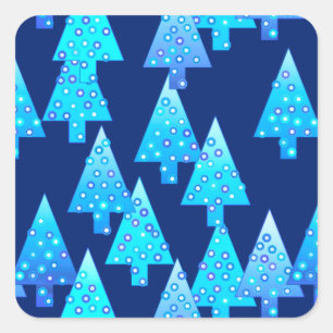 Sticker Carré Fleur moderne arbres de Noël - bleu cobalt