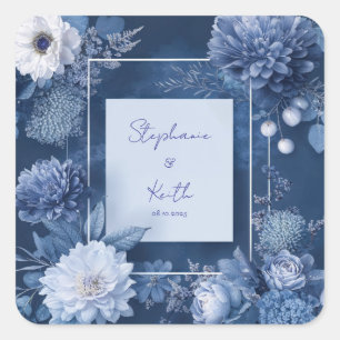 Sticker Carré Fleur monochrome bleu marine blanc moderne carré