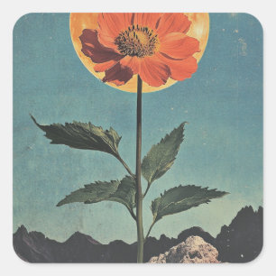 Sticker Carré Fleur orange Lune - Charme Boho Vintage (2)