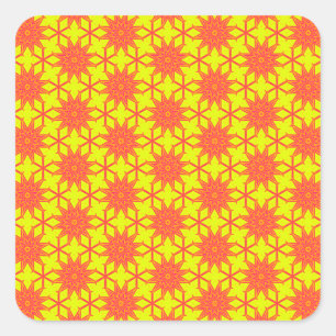 Sticker Carré Fleur Orange Starburst sur Fond Jaune