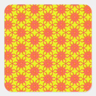 Sticker Carré Fleur Orange Starburst sur Fond Jaune