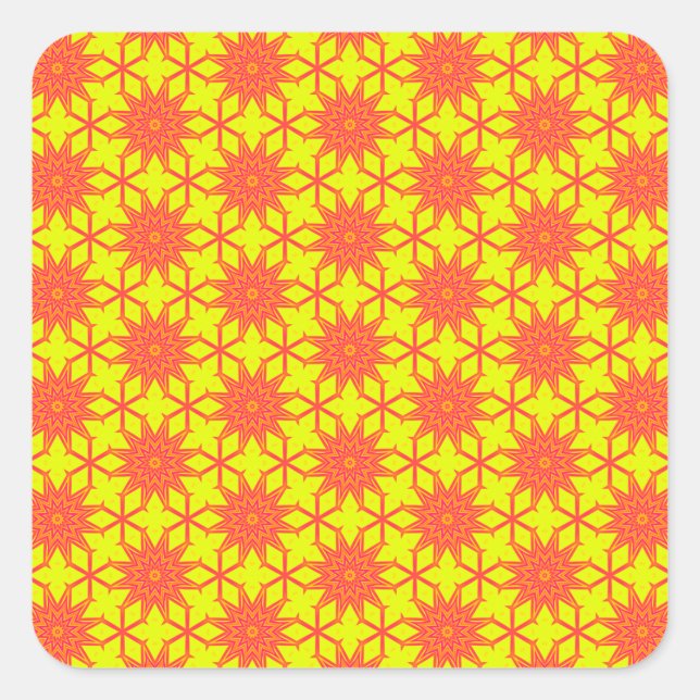Sticker Carré Fleur Orange Starburst sur Fond Jaune (Devant)