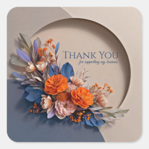 Sticker Carré Fleur Papercraft Moderne Orange et Bleu Canard