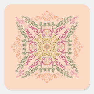 Sticker Carré Fleur pastel pêche Script kaléidoscopique Meilleur