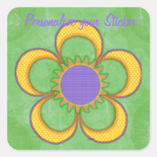 Sticker Carré Fleur Polkadot Jaune Sunburst
