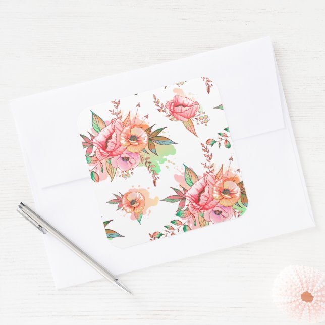 Sticker Carré fleur printanière (Enveloppe)