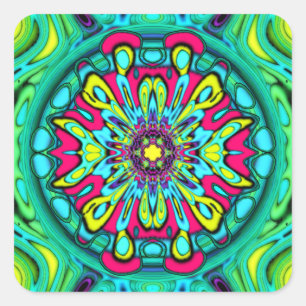 Sticker Carré Fleur psychédélique colorée abstrait motif v1