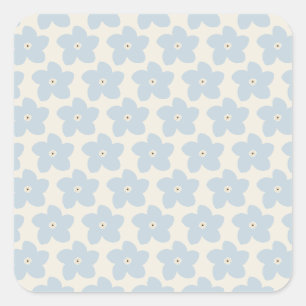 Sticker Carré Fleur Rétro Bleu Clair Et Crème