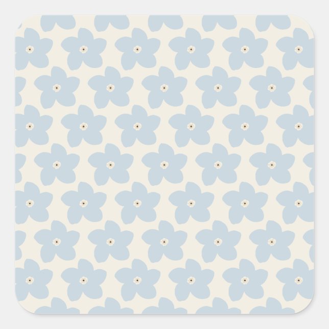 Sticker Carré Fleur Rétro Bleu Clair Et Crème (Devant)