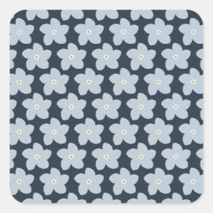 Sticker Carré Fleur Rétro Bleu Clair Et Navy