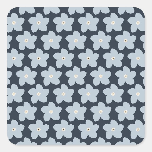 Sticker Carré Fleur Rétro Bleu Clair Et Navy (Devant)