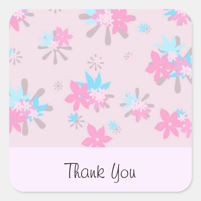 Sticker Carré Fleur Rose Fantaisiste Merci (Devant)