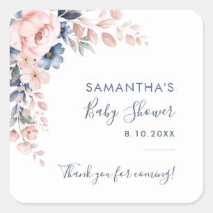 Sticker Carré Fleur rose Floral Baby shower moderne
