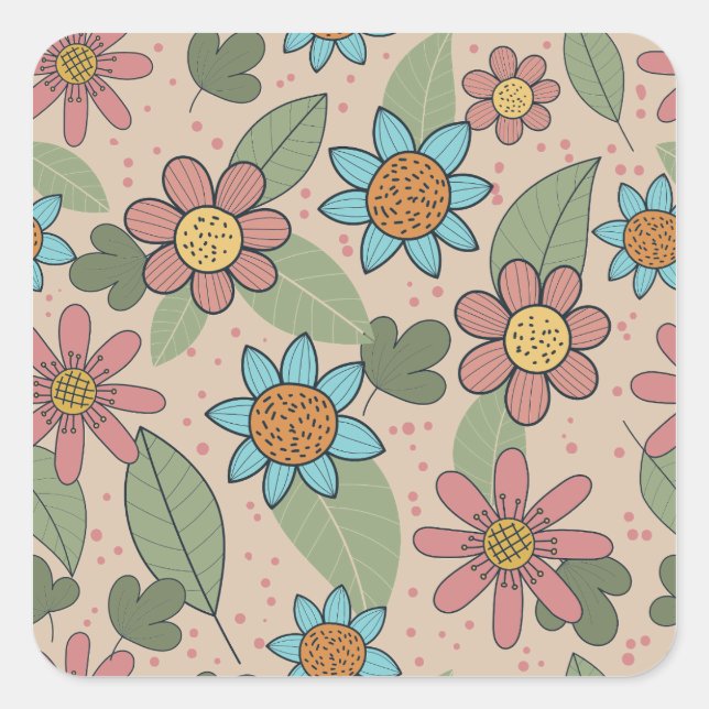 Sticker Carré Fleur, sans joint, textile (Devant)