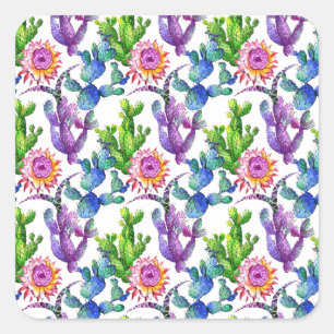 Sticker Carré Fleur sauvage aquarelle Cactus Motif