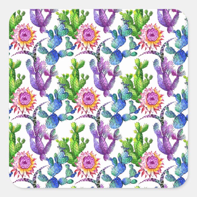Sticker Carré Fleur sauvage aquarelle Cactus Motif (Devant)