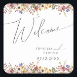 Sticker Carré Fleur sauvage coloré | Accueil du Mariage de prair<br><div class="desc">Ce fleur sauvage coloré | meadow mariage accueil autocollant carré est parfait pour votre simple, whimsical boho arc-en-ciel mariage d'été. Les fleurs aux couleurs rose, jaune, orange et or, qui donnent à ce produit l'impression d'un élégant jardin vintage minimaliste de printemps hippie. Le design moderne est artistique et délicat, représentant...</div>