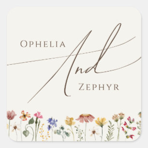 Sticker Carré Fleur sauvage coloré   Phoques Mariages beiges