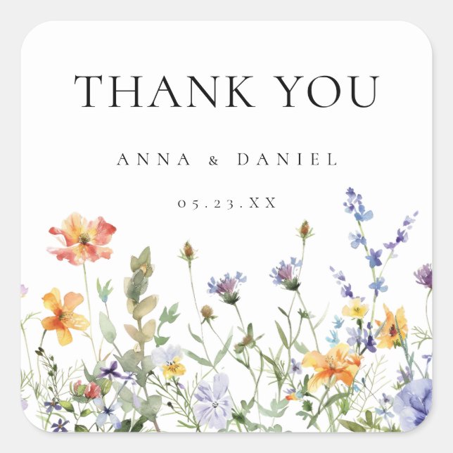 Sticker Carré Fleur sauvage d'été Jardin Mariage Merci (Devant)