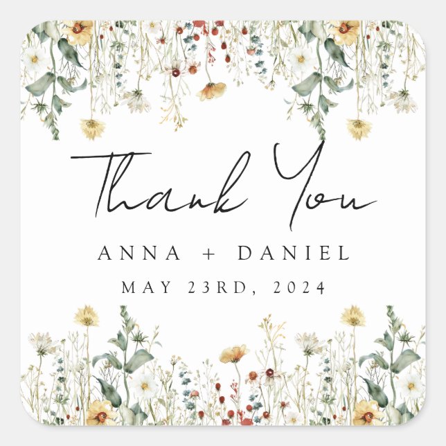 Sticker Carré Fleur sauvage d'été Mariage de terrain (Devant)