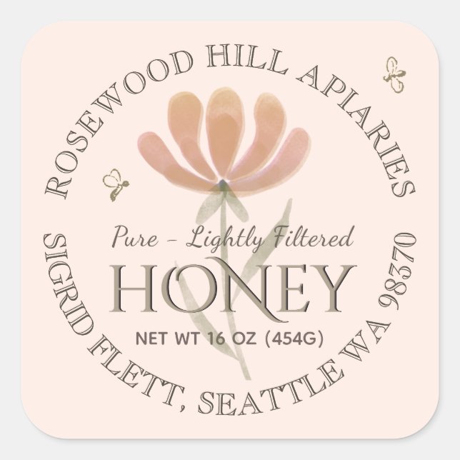 Sticker Carré Fleur sauvage et abeilles Légèrement filtré Miel s (Devant)